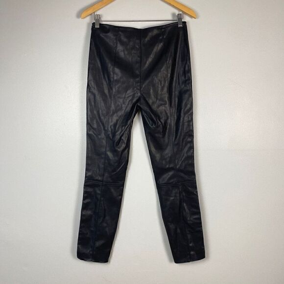 Pinko Faux Leather Trouser Pants w/ Side Embroidery Detail - Picture 6 of 12